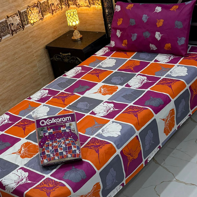 Alkaram single pair pure cotton bed sheet [S-7520]