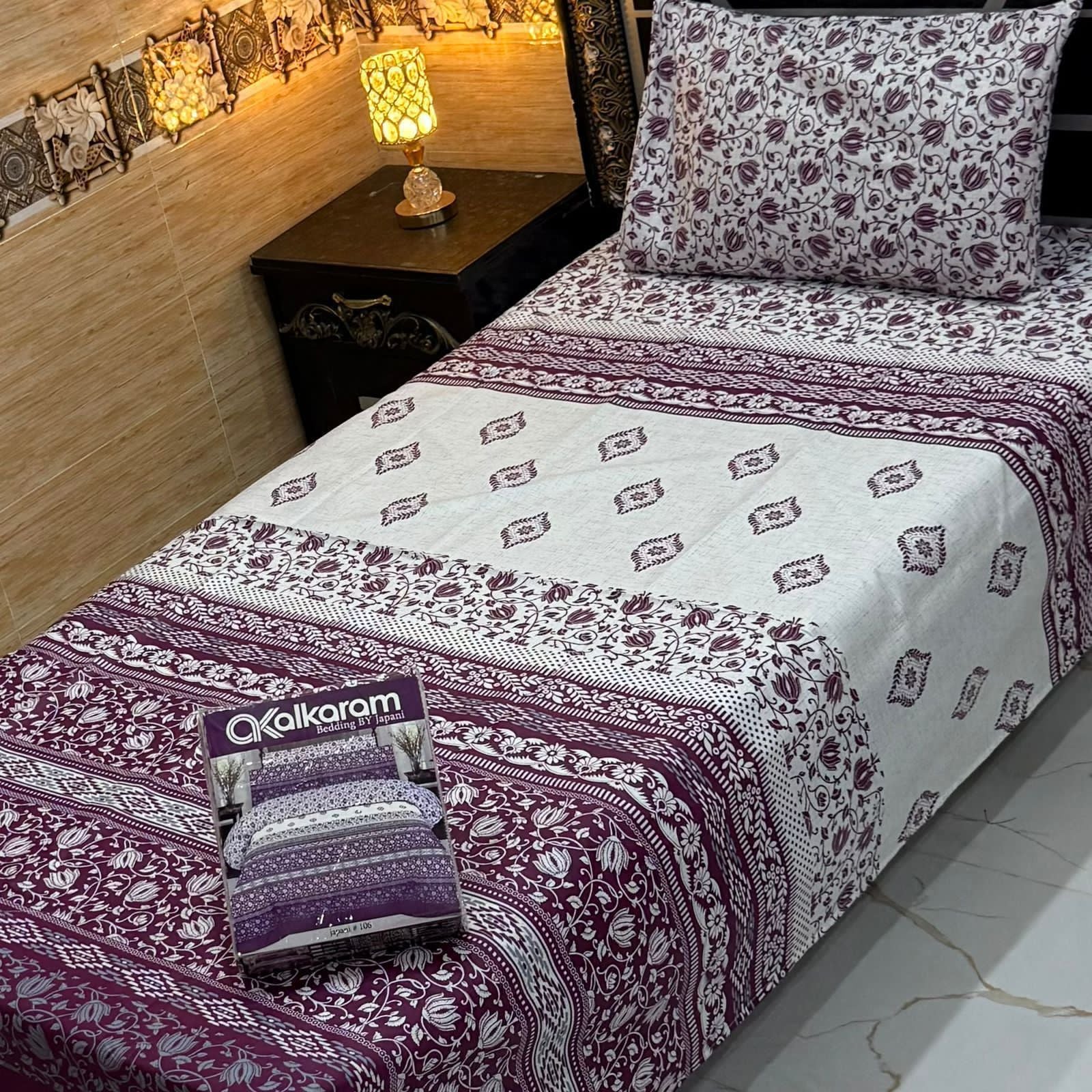Alkaram single pair pure cotton bed sheet [S-7547]