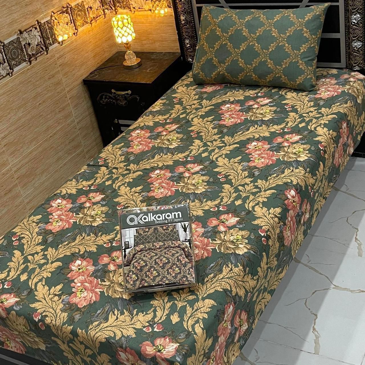 Alkaram single pair pure cotton bed sheet [S-7535]