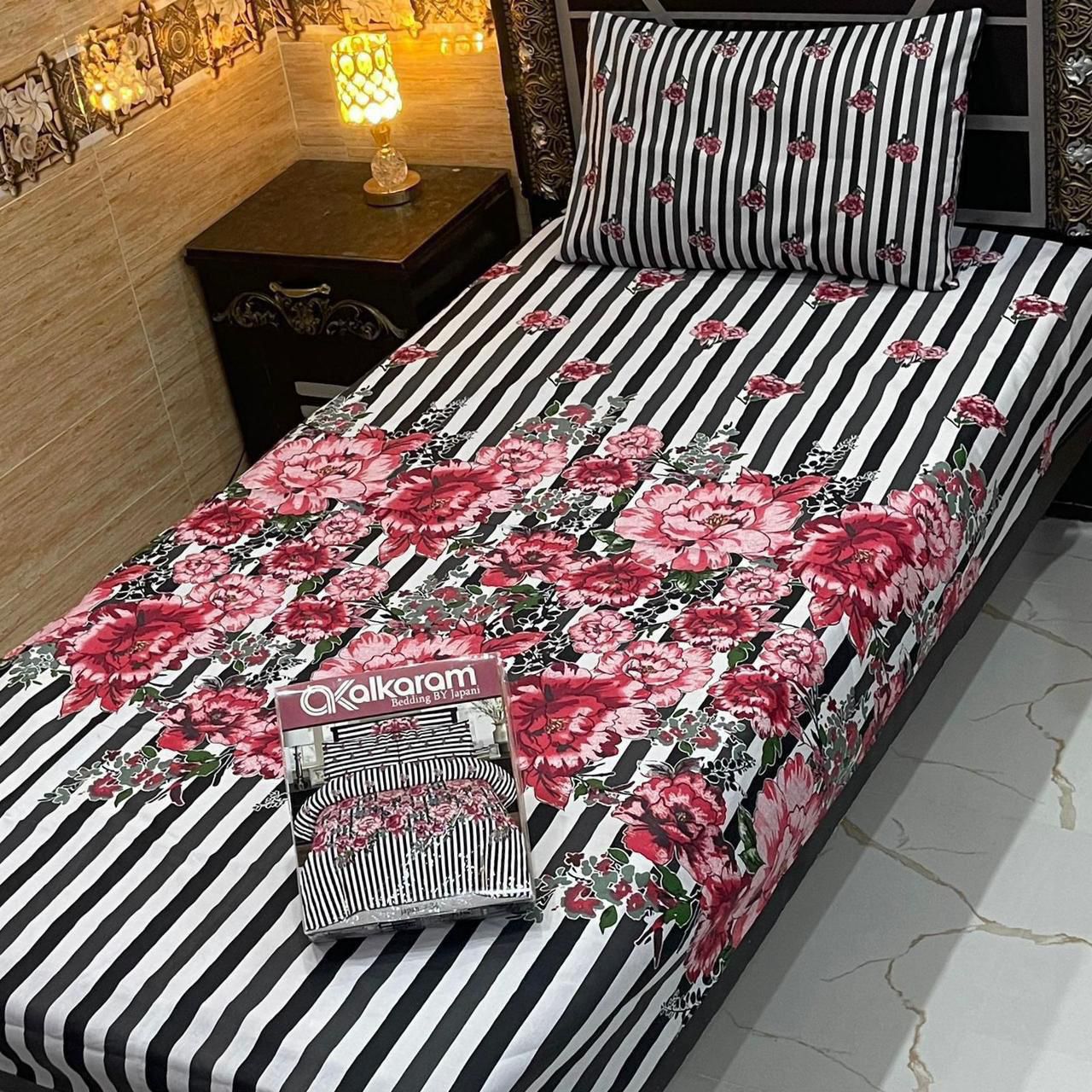 Alkaram single pair pure cotton bed sheet [S-7536]