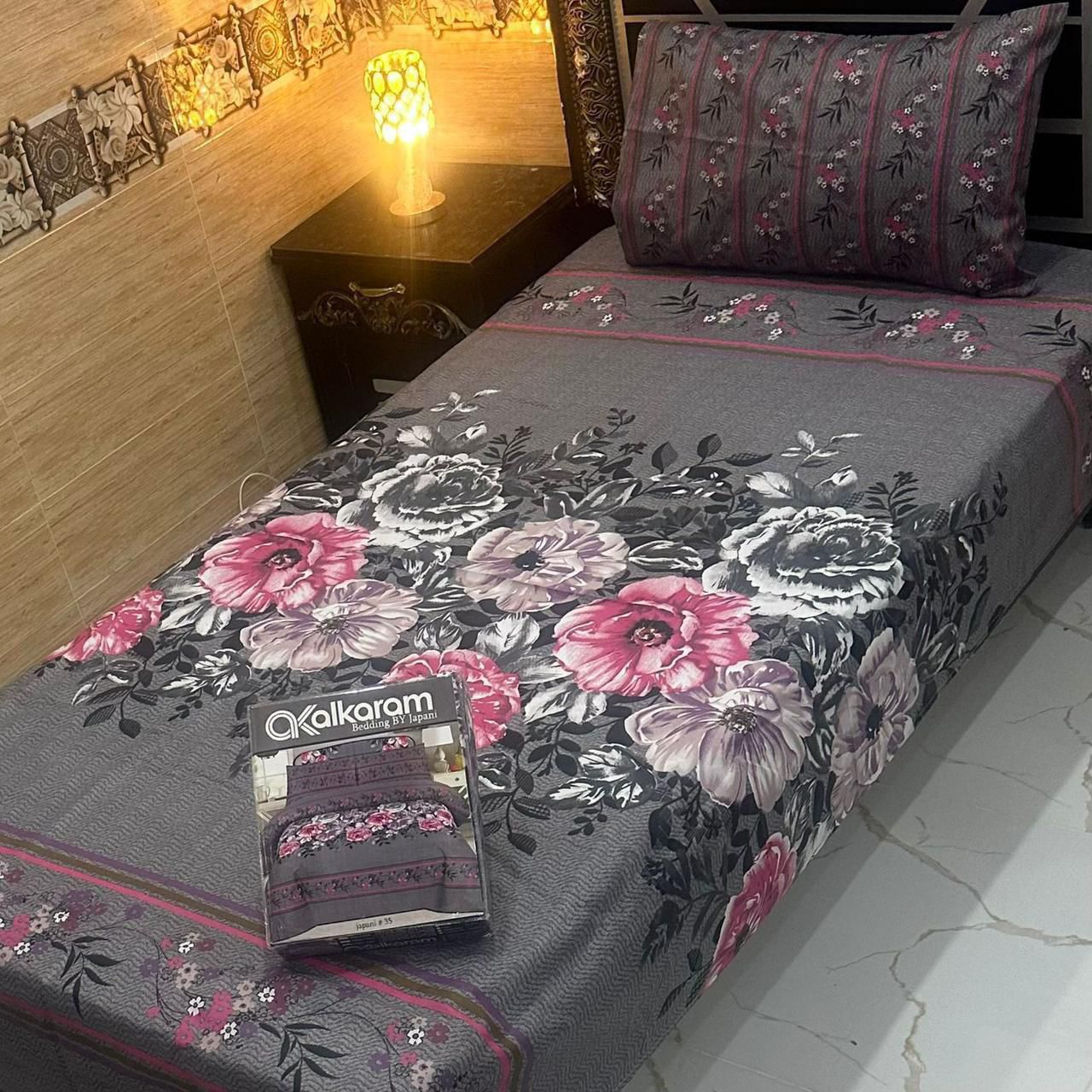 Alkaram single pair pure cotton bed sheet [S-7509]