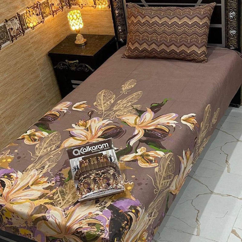 Alkaram single pair pure cotton bed sheet [S-7501]