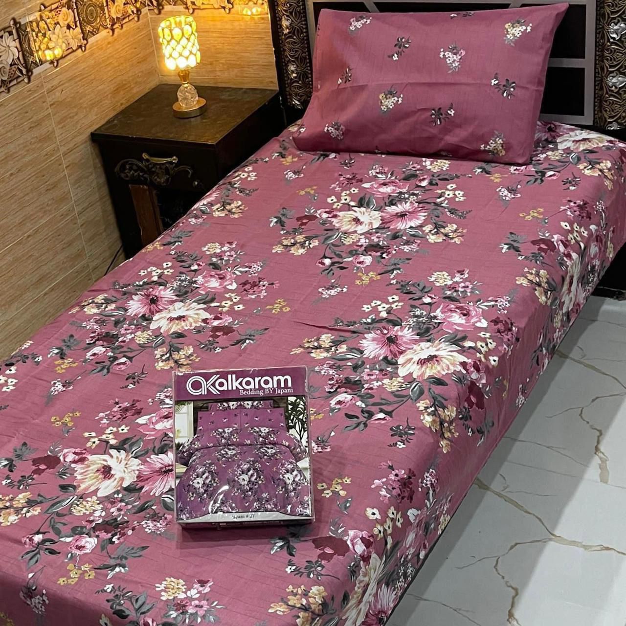 Alkaram single pair pure cotton bed sheet [S-7505]